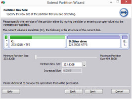 Showing the options for extending partitions in AOMEI Partition Assistant Standard Edition